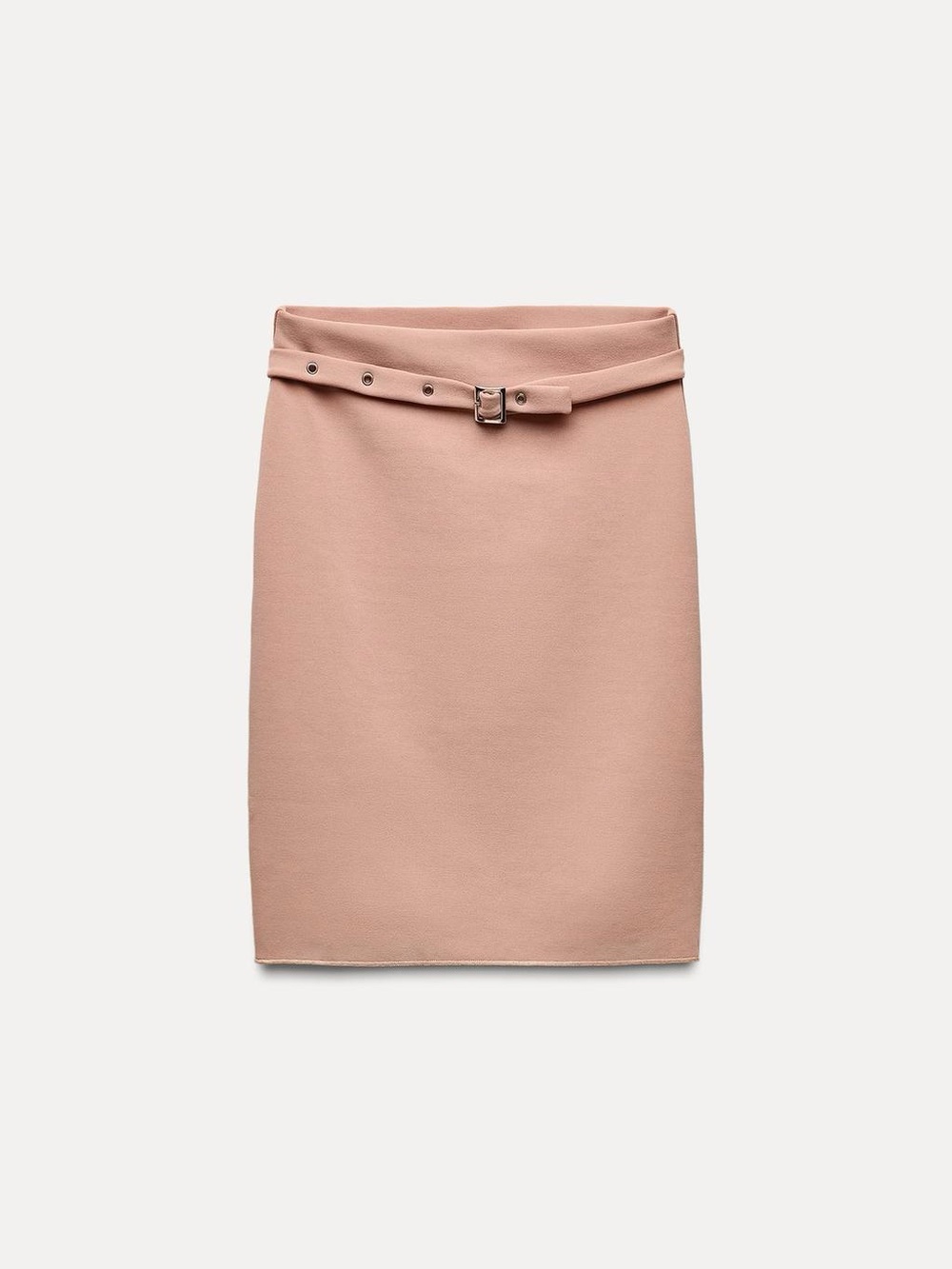Zara Rosewood Pink Knit Pencil Skirt Belted Sheath Mini Workwear M